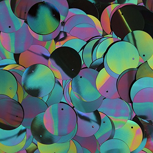 20mm Flat Round SEQUIN PAILLETTES ~ Black Metallic Iris Rainbow ~ Loose sequins for embroidery, bridal, applique, arts, crafts, and embellishment. Made in USA.