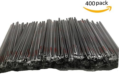 Aryellys Packs 8 1/4" Black Straws Disposables Pre-Cut Clear Poly-Wrapped (400 count)