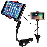 Alpatronix MX102 Universal Car Mount USB Type C Car Charger, Rapid Charging Dock Station with 3 USB Charger Ports (2 USB-B, 1 USB-C), 360° Rotating Gooseneck Phone Holder for Smartphones - Black