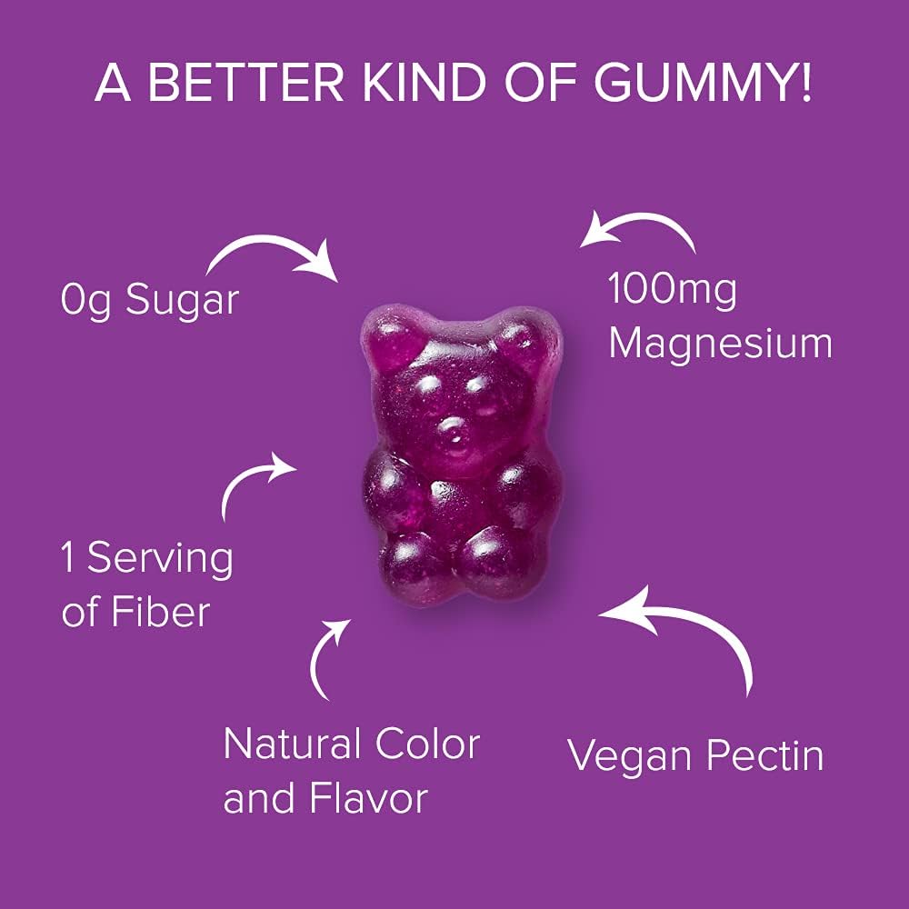 Sugar Free Magnesium Gummies - 180 Gummies, Calming Anti-Stress Gummies, Magnesium Supplement for Kids and Adults, Vegan, Gelatin-Free, Gluten-Free, Non-GMO, Delicious Natural Raspberry Flavor (180): Health & Personal Care
