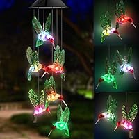 Topspeeder LED Solar Hummingbird Wind Chime, Changing Color Waterproof Six Hummingbird Wind Chimes for Home Party Night Garden Decoration (Hummingbird)