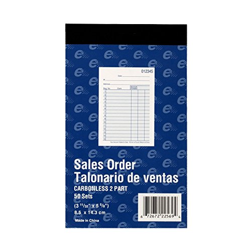 E-Clips 22569 Sales Order Receipt Invoice Book, 50 Carbonless 2 Part White and Canary Yellow Copies, 3.33 x 5.5 Inch 1-Book