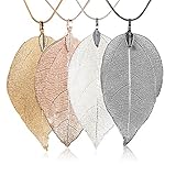 Sparklelife 4 Pack Women's Real Natural Filigree Leaf Long Pendant Necklace Trendy Jewelry