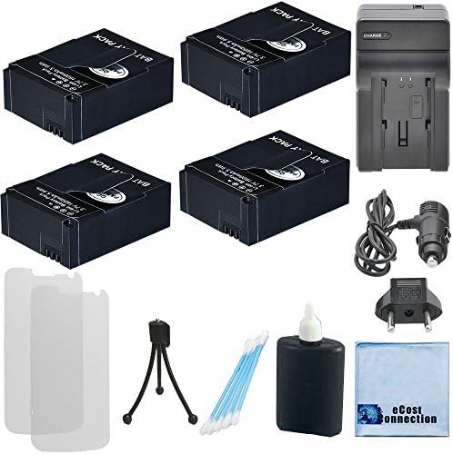 4 Batteries 1600 mAh f/ GoPro Hero3/Hero3+ Camera, AHDBT-301/AHDBT-302 + Black Edition, GoPro 3+ Silver Edition, GoPro 3 White Edition Camera + AC/DC Turbo Charger with Travel Adapter by eCost