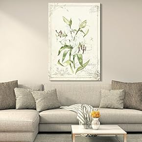 Canvas Wall Art - Vintage Style Plant and White Flowers - Giclee Print Gallery Wrap Modern Home Art Ready to Hang - 12x18 inches
