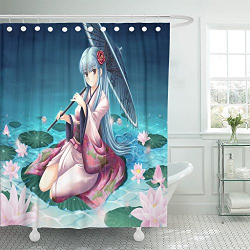 Tompop Shower Curtain Anime Lotus Hime Japanese Girl Umbrella