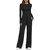 Trendy Queen Women's 2 Piece Matching Lounge Sets Fall Fashion Two Pieces Sweat Outfits Long Sleeve Wide Leg Pants Tracksuits