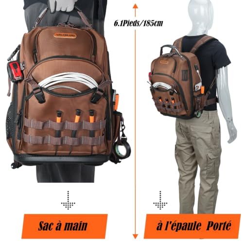 WELKINLAND - HVAC 70 Pockets Backpack, Heavy Duty Electrician Tool Backpack, Hard Bottom Tool Backpack for Men, Waterproof Backpacks for Men