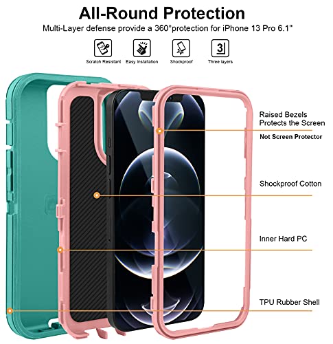 FulSoulComM Compatible with iPhone 13 Pro Case Heavy Duty, Full-Body Protection Rugged Case Shockproof/Drop/Dust Proof 3-Layers Military Grade Defender Protective Case for iPhone 13 Pro 5G 6.1\