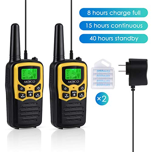 Professional Rechargeable Walkie Talkies,MOICO Long Range Two Way Radios for Adults up to 5 Miles in Open Area,Handheld Talkies Talky with 22 Channels FRS/GMRS VOX Scan LCD Display LED Flashlight