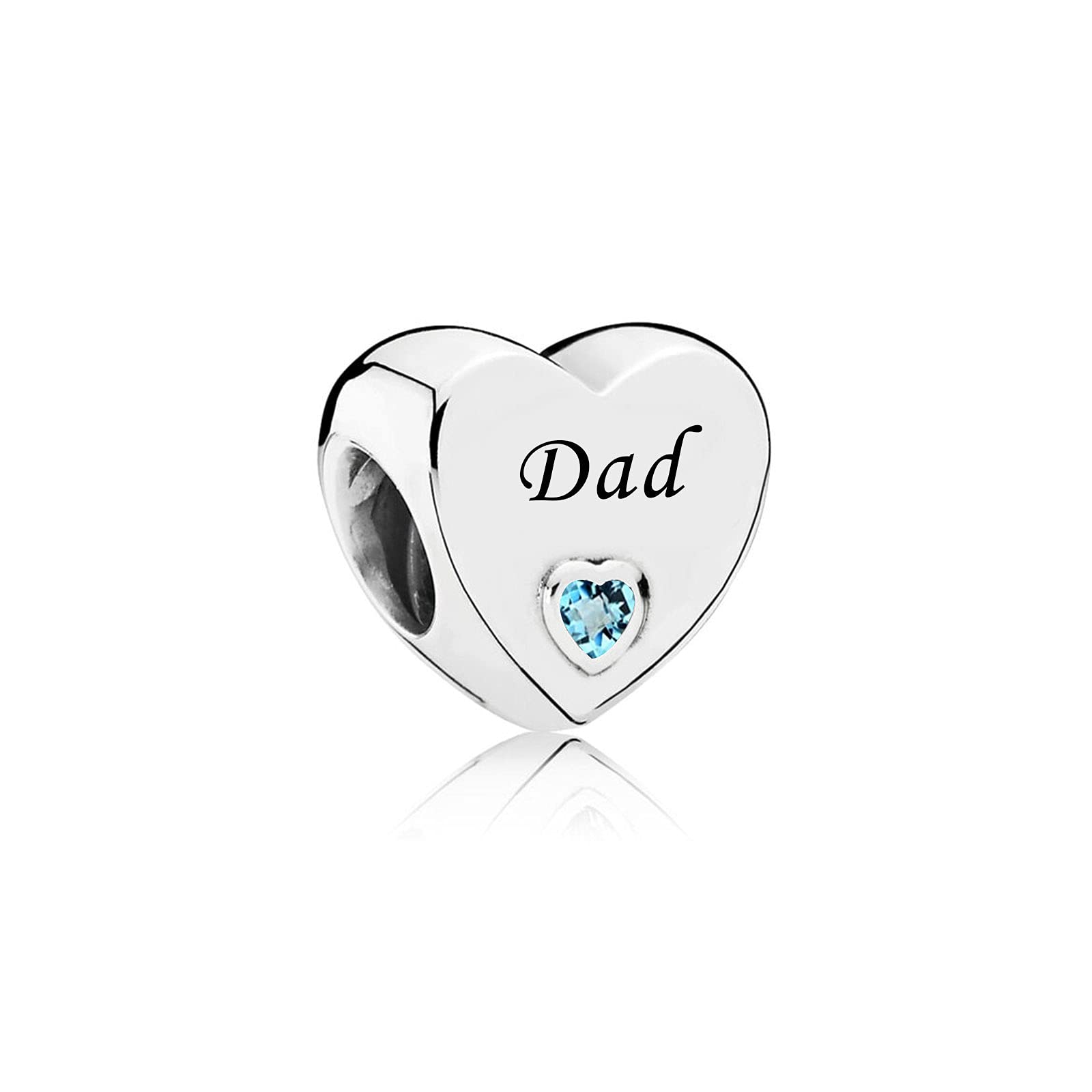FGT Dad Sterling Silver Heart Blue CZ Charm fits Pandora Charms Bracelets Necklaces Pendants Birthday Jewellery Gift for Women Daughter Daddy