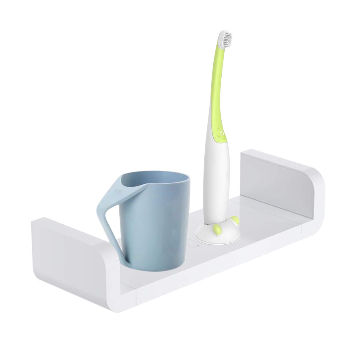 XunHe Plastic Wall Mount Bathroom Shelves, Self Adhesive Wall Storage Rack Without Drilling, Waterproof Suction Cup Floating Wall Shelves U-Shaped Shower Supplies (Medium)