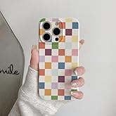 Akeivare for iPhone 14 Case Cute Checkerboard Checkered Pattern Trendy Slim Fit TPU Silicone Aesthetic for Women Girl Shockproof Full Camera Protection Cover - Colorful