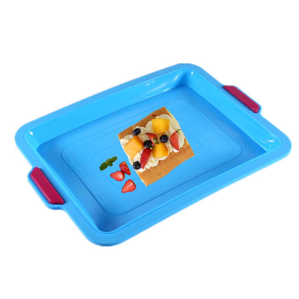 KeepingcooX Non-Stick Traybake/Brownie Pan, 34 x 24 x 3 cm | Large Baking Sheet/Rectangular Cake Tray for Baking with Handles, Double-Colors, Reusable Silicone