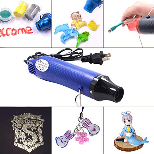Heat Gun,mofa Hot Air Gun Tools Shrink Gun with Stand For DIY Embossing And Drying Paint Multi-Purpose Electric Heating Nozzle 300W 110V(Blue,Black)