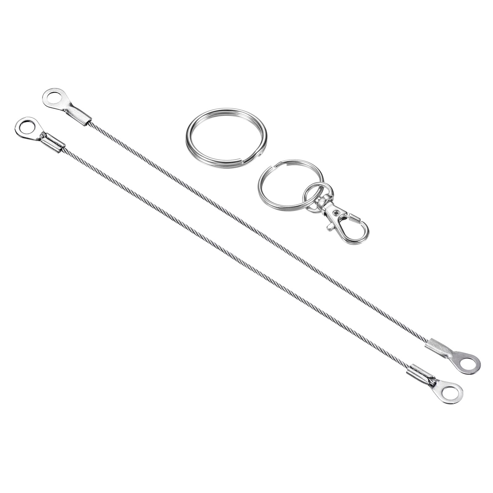 PATIKIL Stainless Steel Lanyard Cable 1.5mmx20cm 4 Pack Eyelets Ended Security Wire Rope with 4 Pack Key Ring 4 Pack Keychain