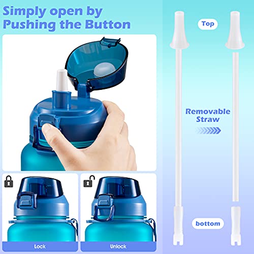 Ahape Gallon Motivational 64/100 oz Water Bottle with Time Marker & Straw, Large Daily Water Jug for Fitness Gym Outdoor Sports, Remind of All Day Hydration, Leak Proof, BPA Free (blue+purple, 64oz)