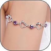 Amethyst Bracelet for Women Silver Adjustable Love Heart Purple Charm Chain Bangle Trendy Fashion Jewelry Gifts for Sister Birthday Dainty Christmas