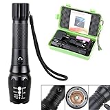 ustopfire LED Tac Flashlight, Flashlights High Lumens - 2000 Lumen XML T6 LED Flashlight Rechargeable Torch 5 Mode with 18650 Battery 2 Chargers, Zoomable, Waterproof for Camping, Hiking, Emergencies