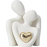 SURVART 4.7 Inch Mini Couple Statue Tv Stand Décor - Ceramic Couple Figurine with Gold Heart, Hugging Statues for Wedding Gift, Bedroom & Living Room Accent - Elegant Home Decor for Couples