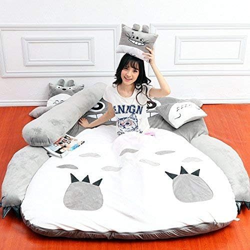Plush Totoro Sleeping Bag Sofa Bed Double Foam Beanbag Cartoon Mattress Cushion for Kids Tatami Bed Xmas Gift (180CM * 110CM）
