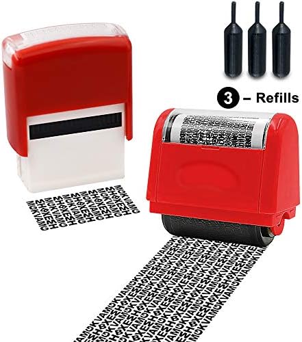 Identity Theft Prevention Roller Stamp with Shinny Dark Ink for Completely ID Security Protection,(Unlimited Re-Inking),1.5"Wide, 2 piesce Set with 3 Refills, Red