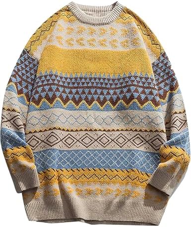 VDWIP Mens Knit Sweater Grandpa Vintage Knitted Sweaters Oversized