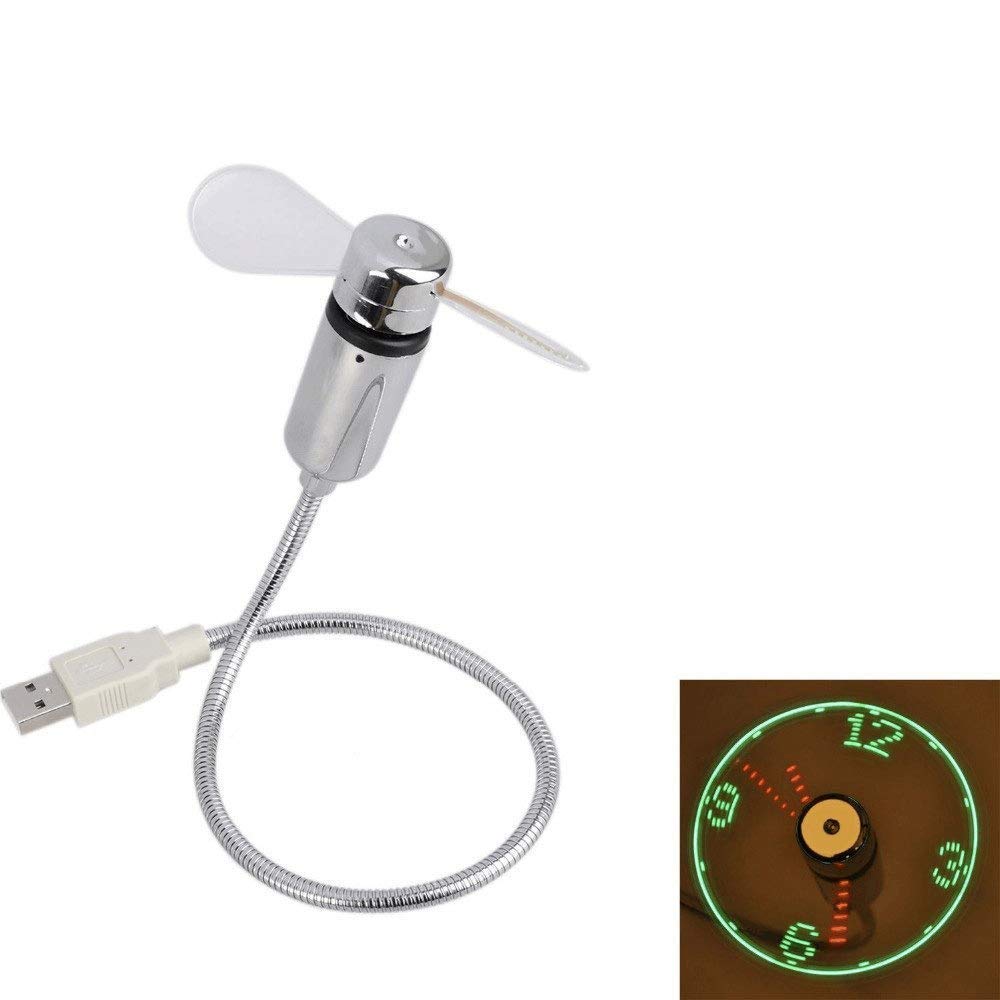Gearmax® Office Desk Gadget Flexible Gooseneck USB LED Clock Fan