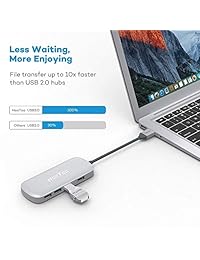 USB Hub, HooToo Ultra Slim 4 Port USB 3.0 Data Hub (5Gbps Transfer Speed, Anodized Alloy, Compact, Lightweight, for Mac and Windows OS) (Silver)