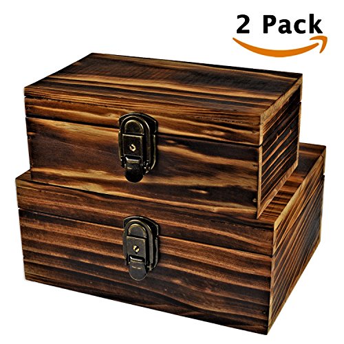 2 Sets Crafted Wood Box Wooden Boxes Treasure Chest Memory Hobby Favor Preservation Rustic Cabinet Archival Organizer for Jewelry Keepsake Gadget Trinket Letter Photo Cash Storage Trunk with Lock key