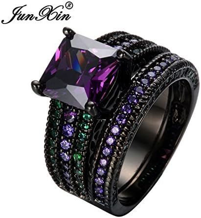 Slyq Jewelry Top Quality Elegant Fashion Purple Green Ring Sets Black Gold Filled Crystal Jewelry Wedding Rings For Women RB0489