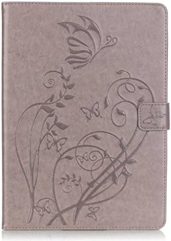 iPad Air 2 Leather Case iBerry Classic Elegant Flower Butterfly Flip Wallet iPad 6 cover with Auto Wake/Sleep and Kickstand Feature for iPad Air 2 ( 6th Generation), Grey