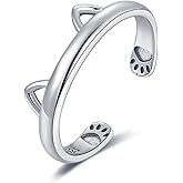 JewelryPalace Cute Cat Paw Open Adjustable Rings for Women, Lovely 14k White Yellow Rose Gold Plated 925 Sterling Silver Ring for Her, Anniversary Jewelry Gift for Girl