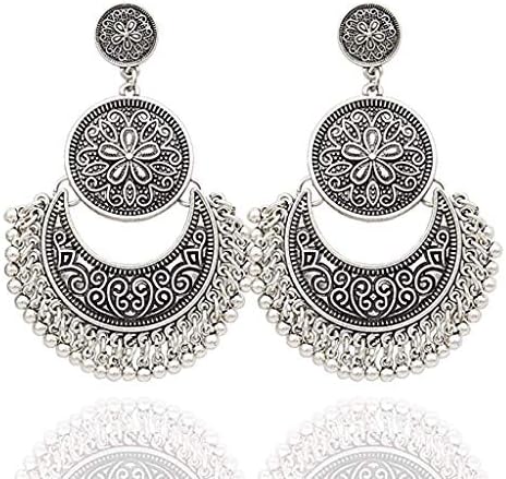 niumanery Fashion Ethnic Bali Jhumka Jhumki Gold Brocade Lotus Mexico Gypsy Dangle Earring Silver