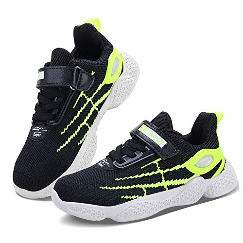 Vivay Girls Tennis Shoes Mesh Breathable Athletic Running Sneaker for Boys Girls Black Yellow Size 3 Little Kid