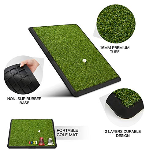 TRUEDAYS Golf Hitting Mat, Heavy Rubber Base Portable Golf Practice