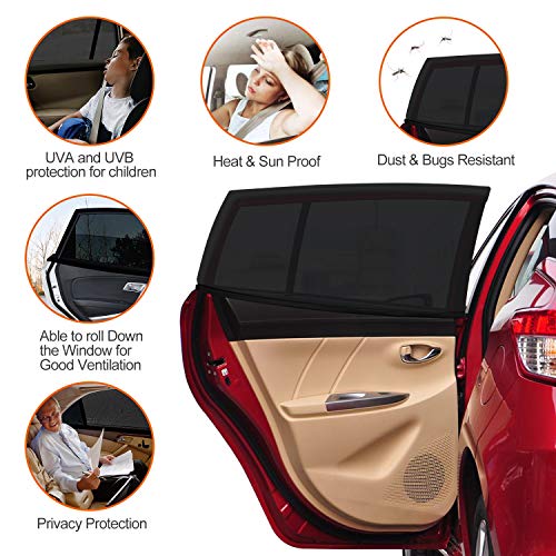 Kuyang Car Window Shade, 2 Pack (Size L) Car Sun Shade for Car Window, Universal Breathable Mesh for Back Seat Windshield, Good for Kids, Passengers, Fit Most of Vehicles.