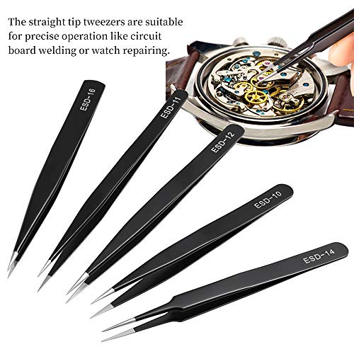 image for Bionso Precision Tweezers Set, 9 PCS Premium ESD Tweezer set, 1 PCS Cr
