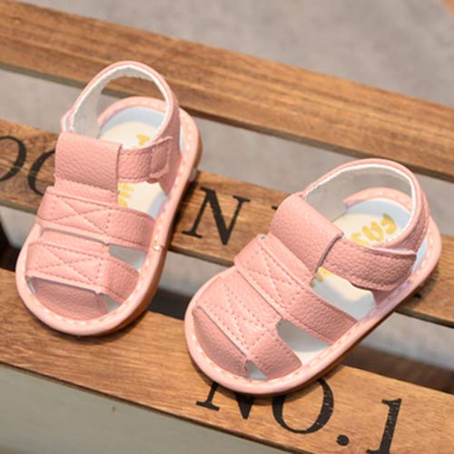 Toddler Baby Boys Girls Suqeaky Shoes Soft Sole Non Skid First Walker Infant Crib Summer Sandals for Baby Boys Girls, 3 Toddler, 01 Pink Baby Squeaky Sandals