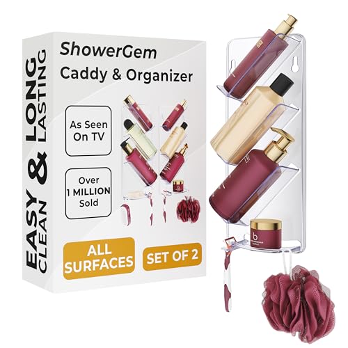 As Seen on Dragons Den, No Suction Cups & No Screws, Easy-Clean, Rust Proof Shower Caddy and Bath Organiser Shelf