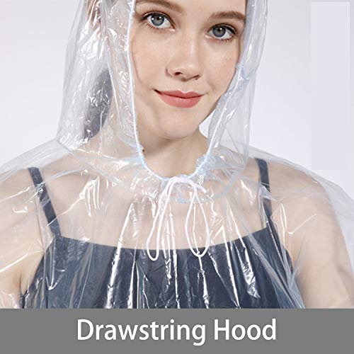 GYORGKSHI Rain Poncho for Adults, Clear Disposable Poncho for Men Women, Emergency Lightweight Raincoat with Drawstring Hood (6 Pack)