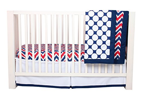 Bacati Mix and Match Crib Skirt White with Band at Bottom, Navy