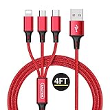 Multi USB Cable-ZACTEK- Charging Cable Nylon Braided(4.0ft) 3 in 1 USB Charger Cable for Mobile Phones Tablets and More (red)