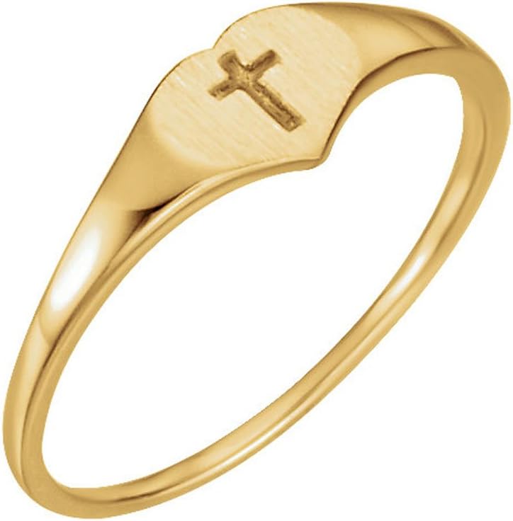 14K Yellow Youth Heart & Cross Ring