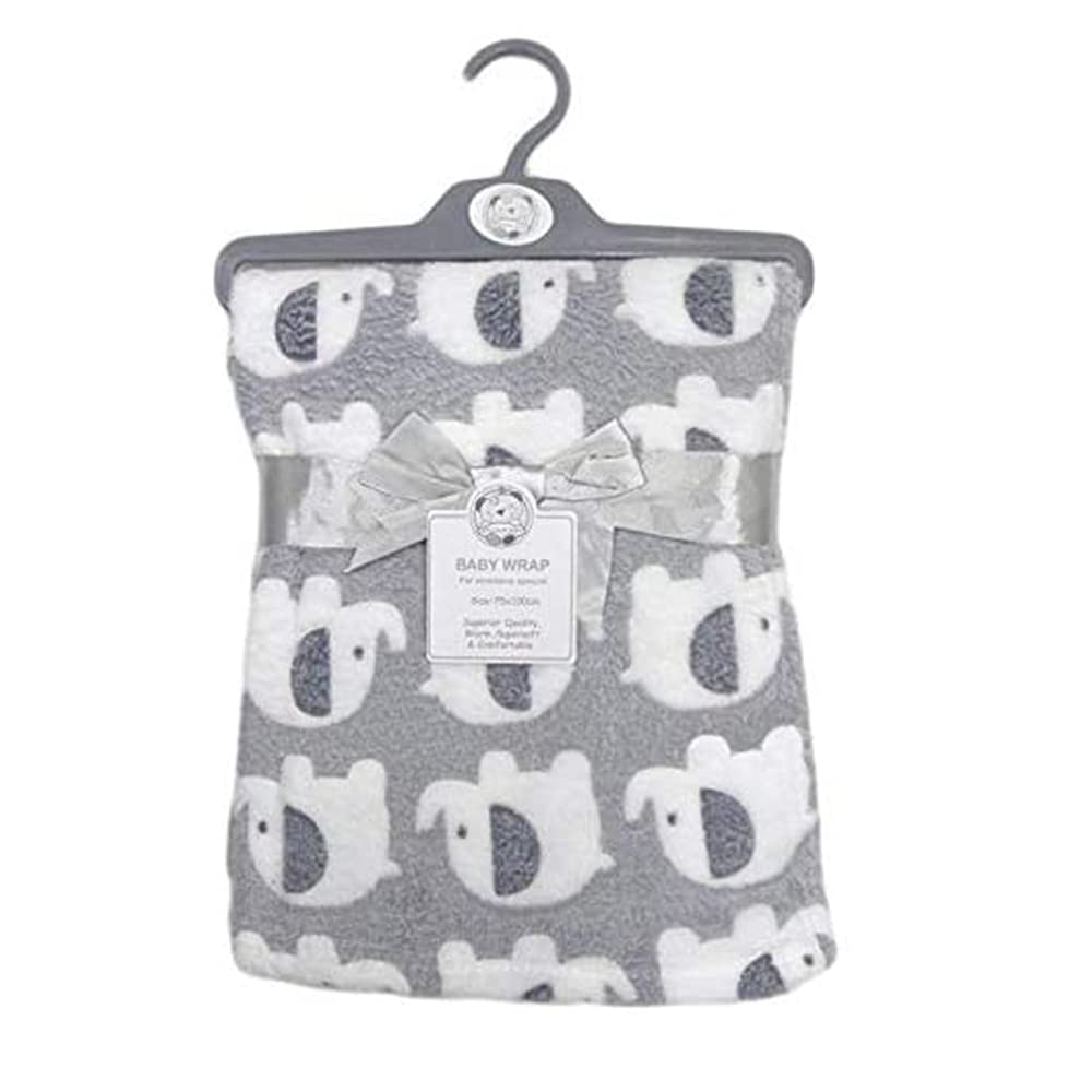 KAV Organic Cotton Baby Blanket Layered Wrap - 75x100 cm Supersoft Elephant Print Gift Set for Newborn Babies Girl/Boy, Infant (Grey - Pack of 1)