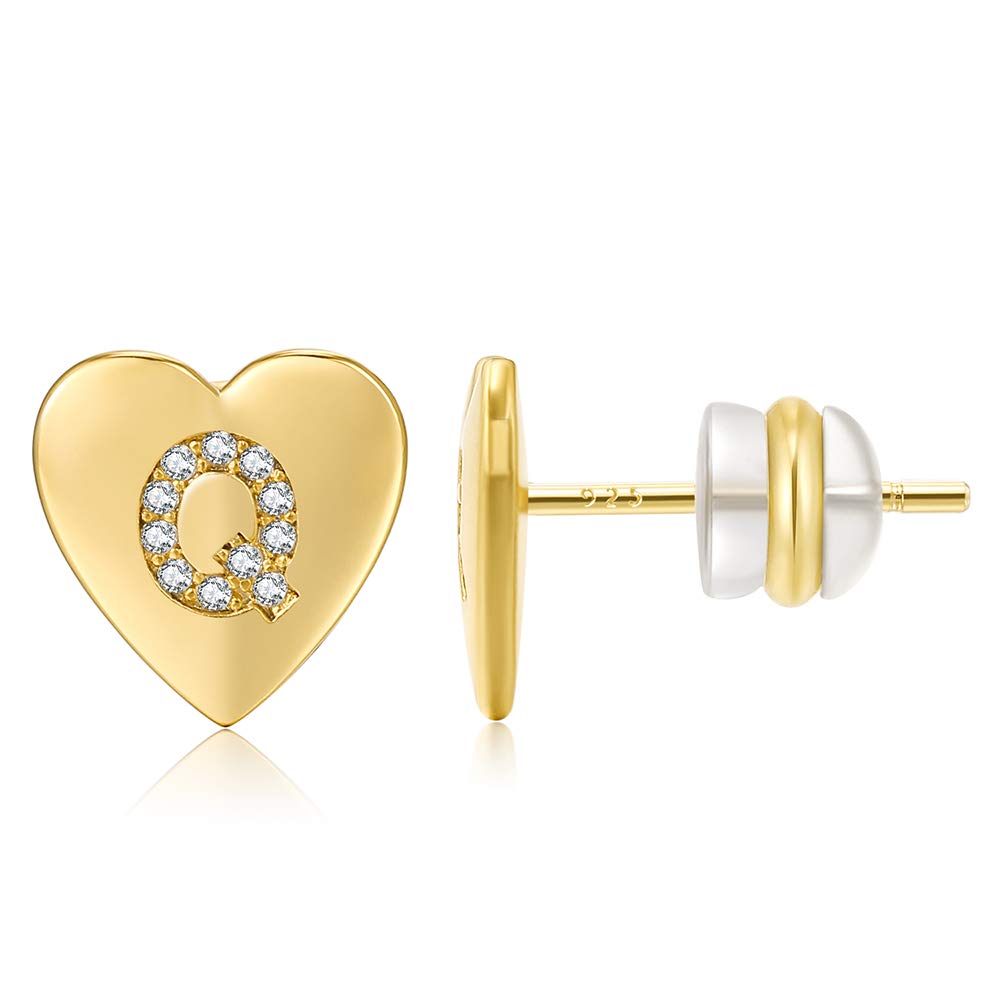 AoedeJ 14K Gold Plated Heart Initial Earring for s Women Sterling Silver CZ Letter Initial Alphabet Stud Earring Valentines Day Gift