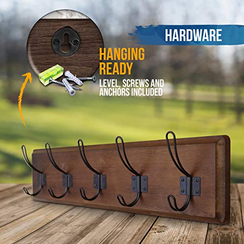 Rustic Coat Rack with 5 Hooks Brown Wall Mounted 24" Coat Rack