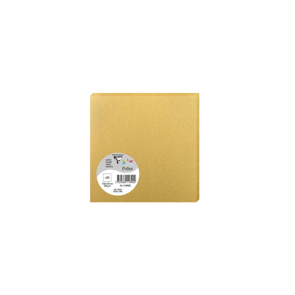 Clairefontaine 11890C Gold Iridescent Paper Pack of 25 Plain Cards Square Format 13.5x13.5cm 210gsm Invitation Correspondence Cards Pollen Range Premium Smooth