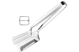 SAICOOS Double Sided Spatula,Tongs for cooking, 12 inch 1pack Stainless Steel,Increase the lock for easy storage Fishing turner, Tongs Clip for Fish Beefsteak Bread BBQ Meats Pizza Pies