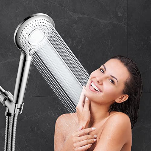 FEELSO Hard Water Filter Shower Head, 15 Stage Shower Filter 3 Spray Modes High Pressure ShowerHeads and 1.5m Hose, Residual Chlorine Remove Shower Filter, Handheld Shower Head and Hose Silver